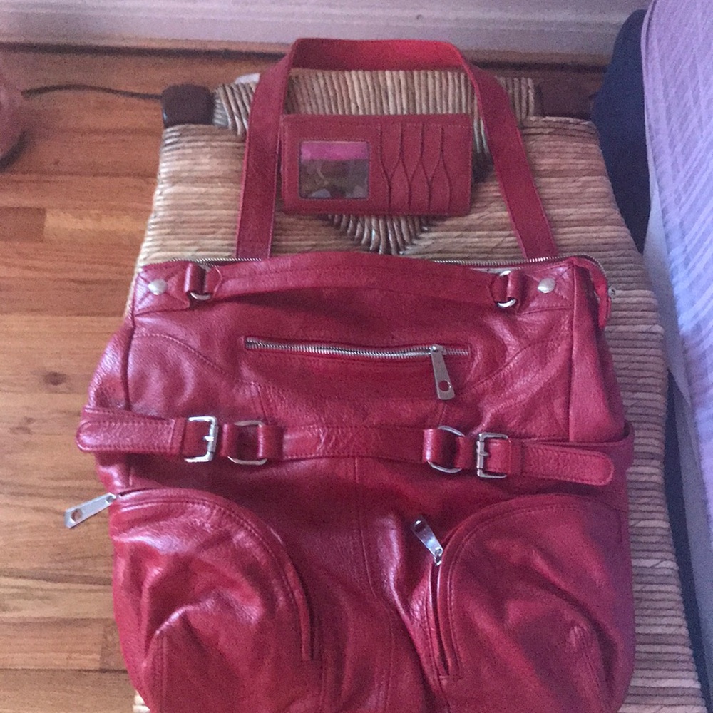 CHOCOLAT BLU Vintage Multi-pocket Satchel Hobo Leather Tote Bag